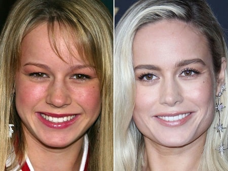 A picture of Brie Larson before (left) and after (right).